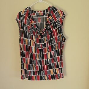 Kasper XL Red and Black Geometric Blouse